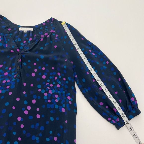 Amanda Uprichard Multicolor Polka Dot Split Neck Hi-Low Silk Blouse Small - Picture 9 of 11